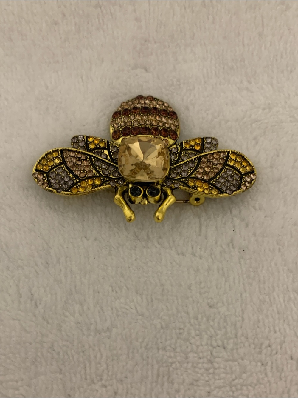 Gold-Tone Bee Brooch with Amber Crystals